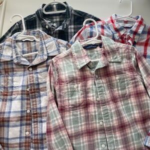 LOT OF 4 Janie And Jack Boys Casual Button Shirt Size 5 Poplin Plaid Long Sleeve